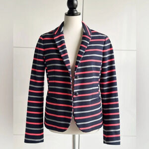 Gap Academy Knit Blazer Navy With Coral and Gray Stripe, Size 6